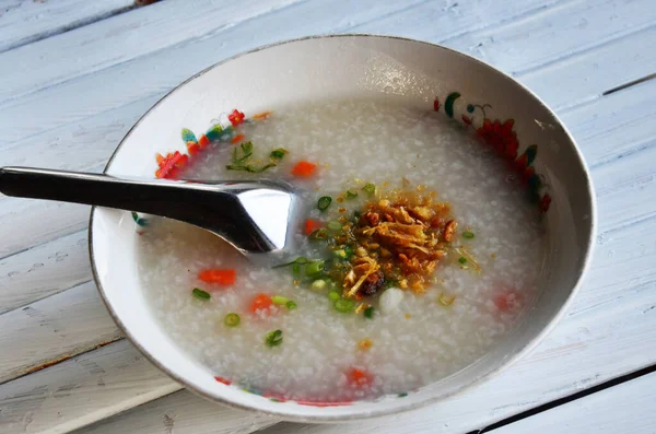 Breakfast Traditional Chinese Food Rice Porridge Congee Thai People Guest — ストック写真