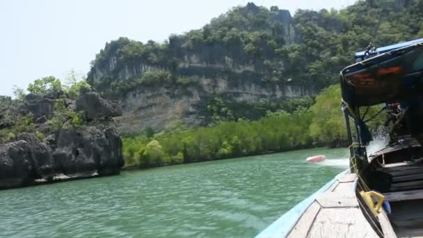 Local Boat Tour Bring Thai People Traveler Visit Sea Straits — ストック動画
