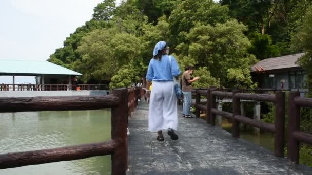 Travelers Thai Women Travel Visit Walking Relax Stone Bridge Time — Vídeos de Stock