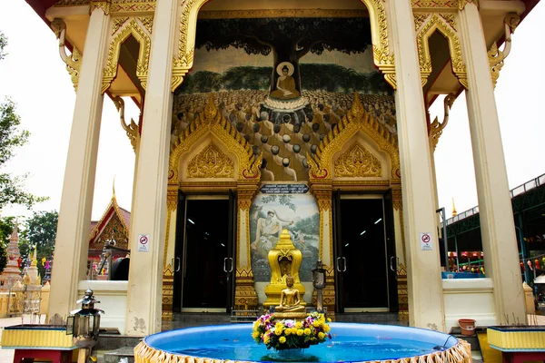 Ancient Antique Building Ubosot Thai People Travelers Travel Visit Respect — Foto de Stock