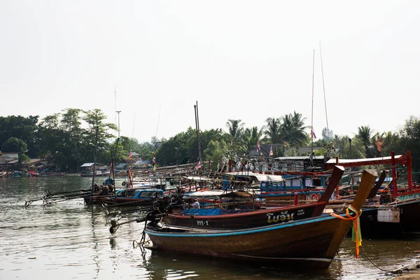 View Landscape Seascape Local Thai Fisher People Floating Stop Boat — Fotografie, imagine de stoc
