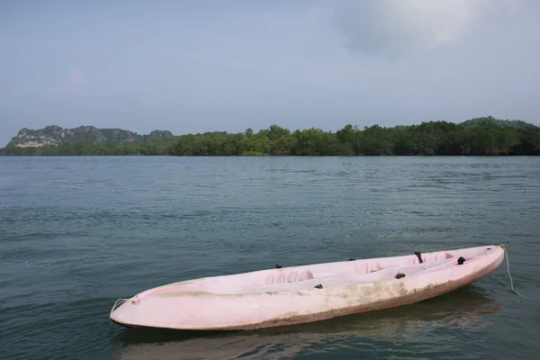 Canoa Barco Plástico Flotando Mar Océano Para Los Tailandeses Los — Foto de Stock