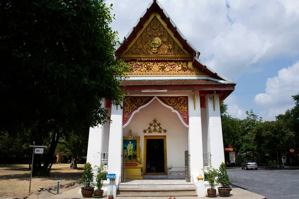 Ancient Old Ordination Hall Antique Ubosot Church Thai People Travelers — Stok fotoğraf