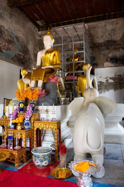 Ancient Buddha Attitude Lelai Statues Ubosot Church Thai People Foreign — Foto de Stock