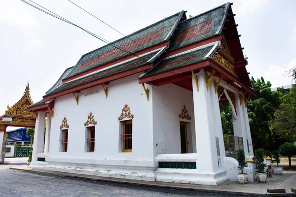 Ancient Old Ordination Hall Antique Ubosot Church Thai People Travelers — Stockfoto