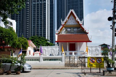Ancient old ordination hall or antique ubosot church for thai people travelers visit travel respect praying buddha blessing holy worship at Wat Noi Nok temple on March 20, 2022 in Nonthaburi, Thailand