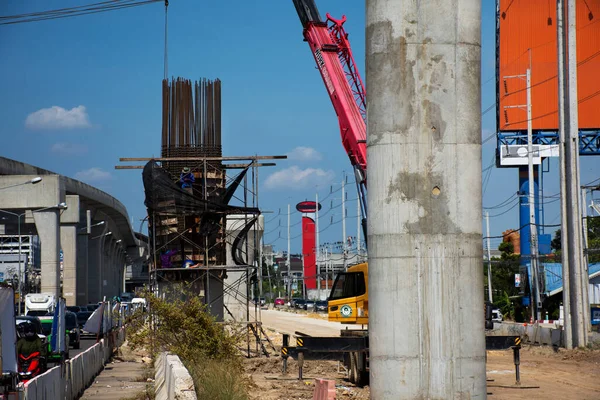 Ver Paisaje Paisaje Urbano Sitio Construcción Con Personas Asiáticas Trabajadores — Foto de Stock