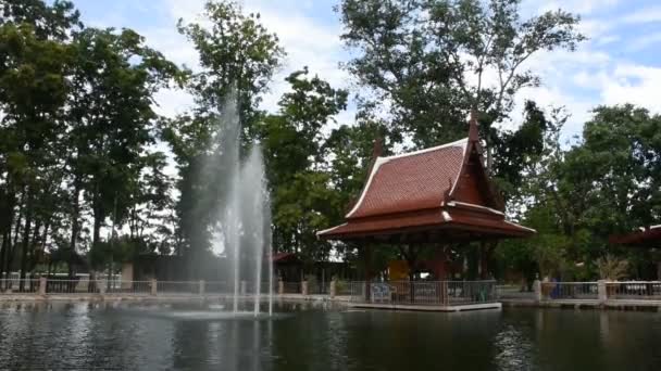 Paisaje Estilo Antiguo Pabellón Fuente Piscina Del Estanque Agua Para — Vídeos de Stock