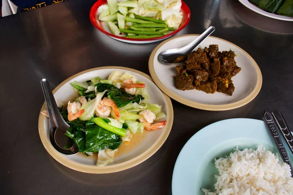Традиційна Південно Тайська Кухня Рисом Тарілці Яку Готують Вулиці Приготування — стокове фото