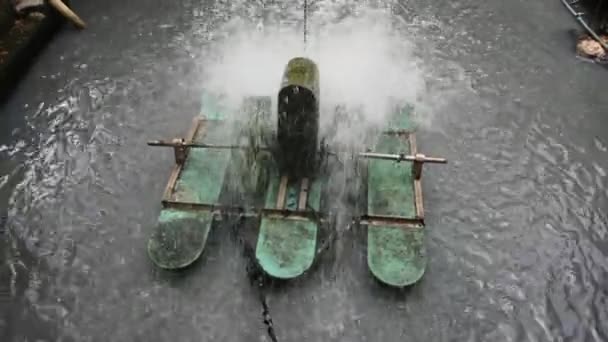 泰国Non Thaburi园林园区池池处理水污泥废水处理运行风车系统中的氧气产生表面曝气机械 — 图库视频影像