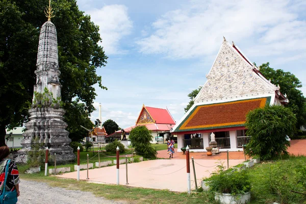 Arquitetura Antiga Edifício Ubosot Igreja Ruína Antiga Stupa Chedi Para — Fotografia de Stock