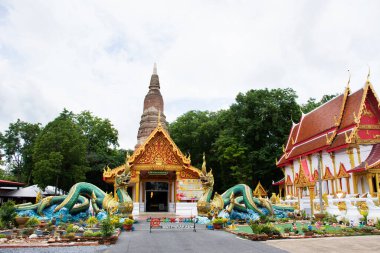 Antik Naga veya antik Naka heykeli Wat Phra Kaew tapınağı Tayland 'ın başkenti Chainat' ta 27 Mayıs 2020 'de ziyaret edin ve dua edin.