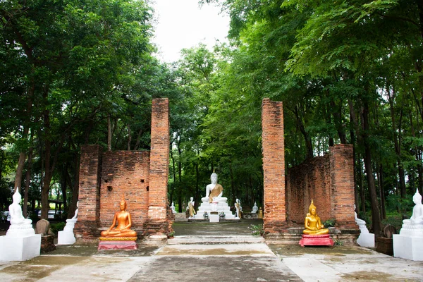 Древний Античный Белый Будда Статуя Руинах Ubosot Тайцев Путешественники Путешествовать — стоковое фото