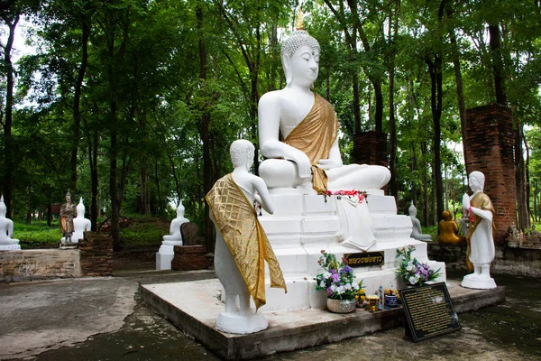 Oude Antieke Witte Boeddha Standbeeld Ruïne Ubosot Voor Thaise Mensen — Stockfoto