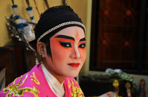 Thai Act People Chinese Descent Makeup Painting Face Wear Antique — Fotografia de Stock