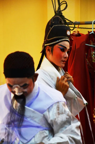 Tajski Akt Ludzie Chińskiego Pochodzenia Malowanie Makijażu Twarzy Nosić Antyczne — Zdjęcie stockowe