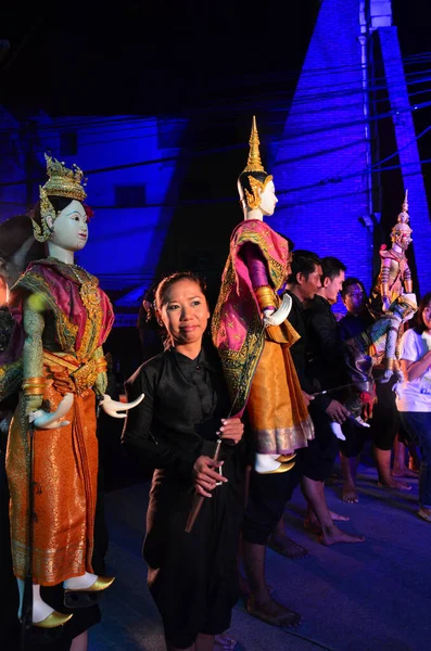 Thai Professional Puppeteer Puppet Master Manipulate Playing Acting Ancient Puppets — Photo
