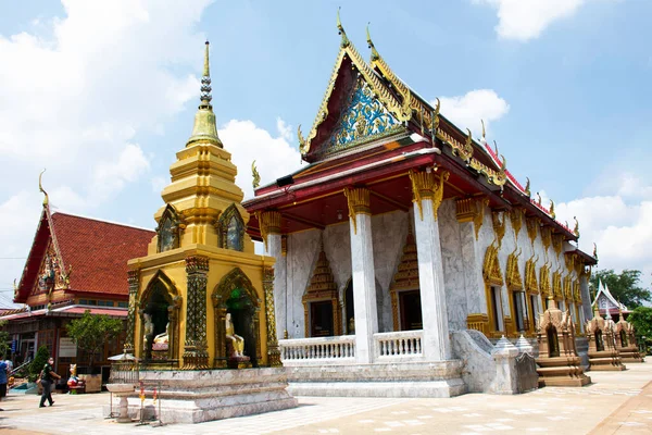 Ancient Ubosot Antique Church Thai People Travelers Travel Visit Respect — Stock Photo, Image