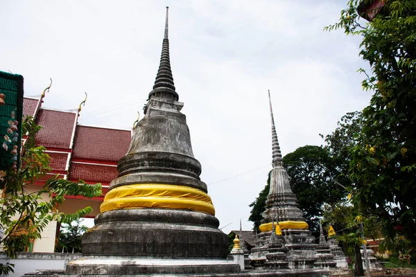 Ancient Stupa Antique Chedi Ruins Buddha Ubosot Thai People Traveler — Stock Photo, Image