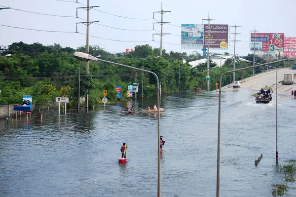 Посмотреть Пейзаж Города Банг Буа Тонг Время Наводнение Водой Непроходимая — стоковое фото