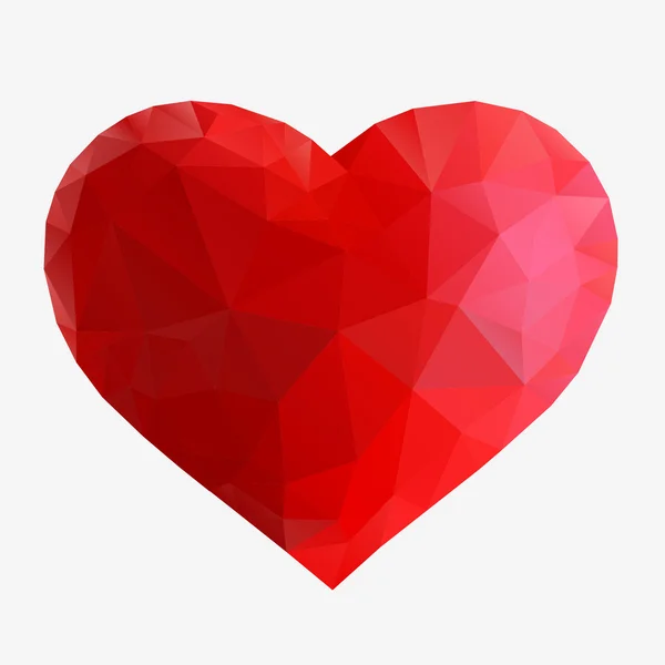 Corazón rojo hecho de triángulos — Vector de stock