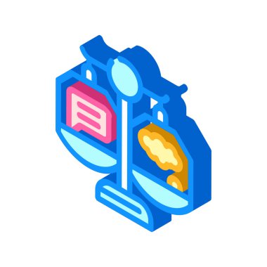 İzometrik ikon vektörü tartılıyor. Düşünceleri tartmak. izole edilmiş sembol çizimi