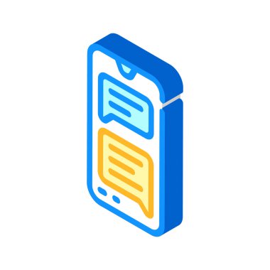 SMS ileti iletişimi izometrik simge vektörü. SMS ileti konuşma işareti. izole edilmiş sembol çizimi