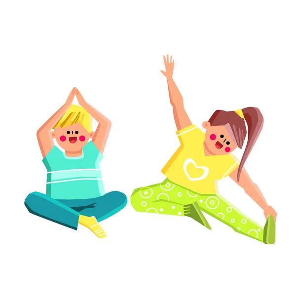 Niños y niñas haciendo ejercicio Kid Yoga Vector — Vector de stock