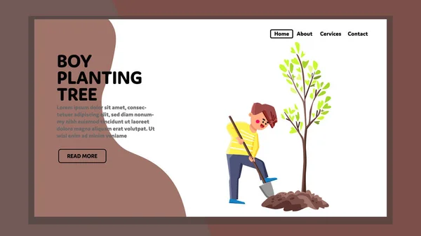 Хлопчик саджає дерево для догляду за навколишнім середовищем Вектор — стоковий вектор