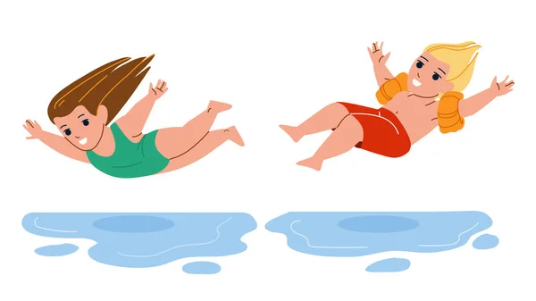 Jungen und Mädchen springen ins Wasser — Stockvektor