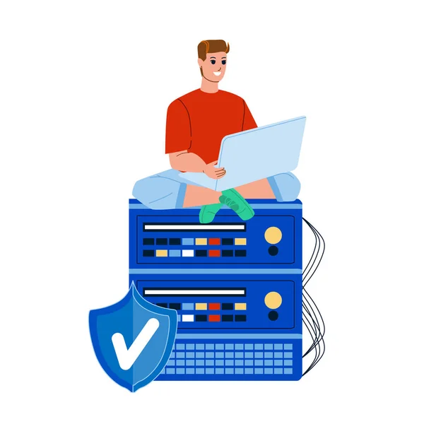 Vps Hospedagem Serviço de Internet Usando Man Vector —  Vetores de Stock