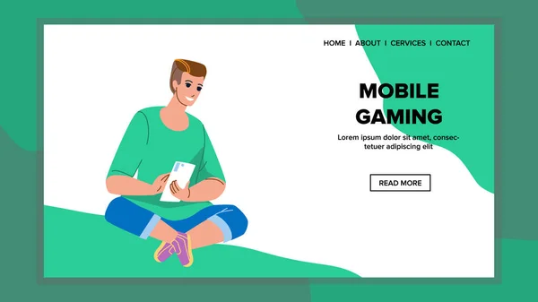 Man sitter på golvet och Mobile Gaming Vector — Stock vektor