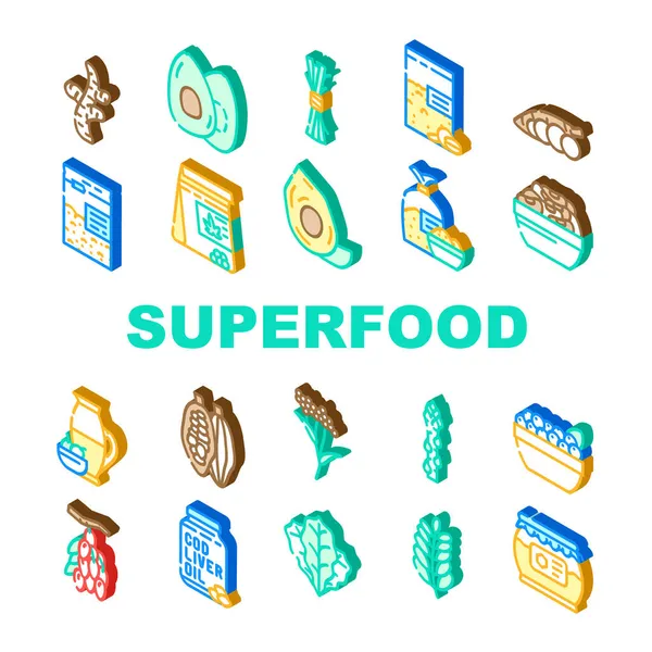 Superfood természetes és vitamin ikonok beállítása vektor — Stock Vector