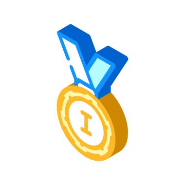 Madalya sahibi izometrik ikon vektör illüstrasyonu ödülü sahibi