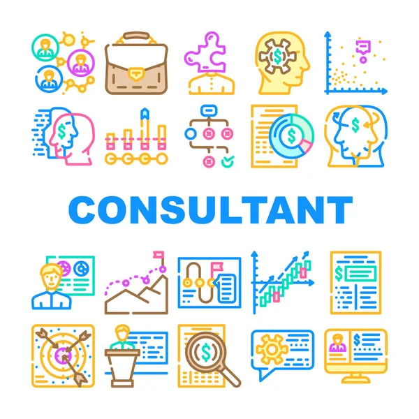 Vector de conjunto de iconos de asesoramiento de consultor de negocios — Vector de stock