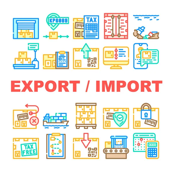 Vector conjunto de iconos de transporte de exportación e importación — Archivo Imágenes Vectoriales