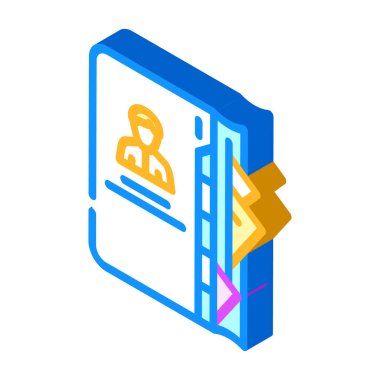 İşletme yöneticisi izometrik simge vektörünün iletişim defteri. İşletme müdürünün imza defteri. izole edilmiş sembol çizimi