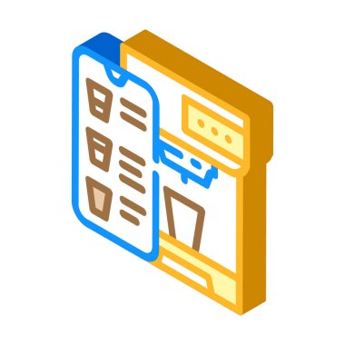 Kontrol kahve makinesi izometrik ikon vektörü için cep telefonu uygulaması. Kontrol kahve makinesi işareti için cep telefonu uygulaması. izole edilmiş sembol çizimi