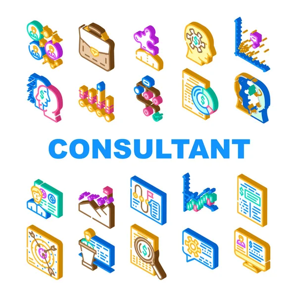 Business Consultant Advicing Pictogrammen Set Vector Consultant Service Advies Planning — Stockvector