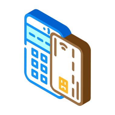 Ödeme kartı pos terminal izometrik ikon vektörü. Ödeme kartı, son işaret. izole edilmiş sembol çizimi