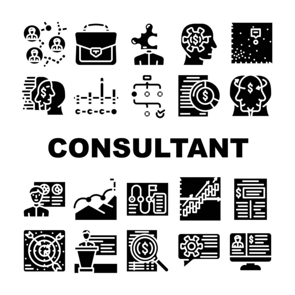 Business Consultant Advicing Icons Set Vector — Stock Vector