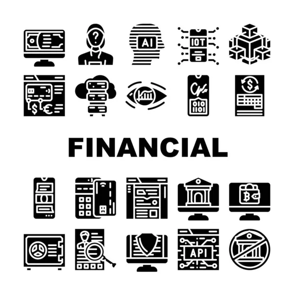 Vektor sady finančních technologií a softwarových ikon — Stockový vektor