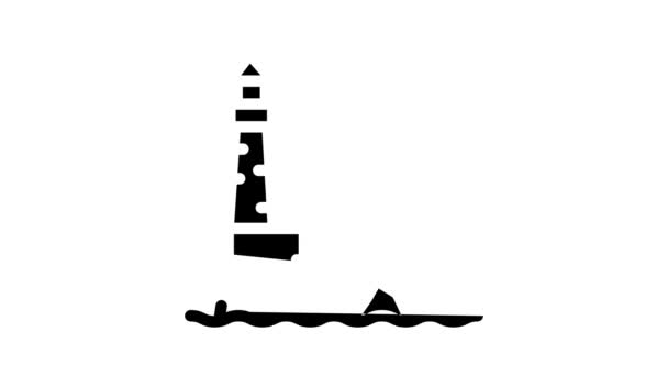 Faro isola linea icona animazione — Video Stock