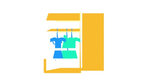 Kleiderschrank mit Kleidung Farb-Icon-Animation — Stockvideo