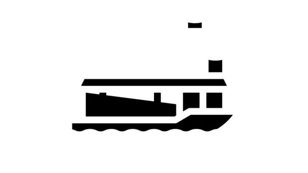 Drijvende boot huis glyph pictogram animatie — Stockvideo