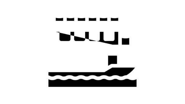 Pływająca łódź dom linii animacja ikona — Wideo stockowe