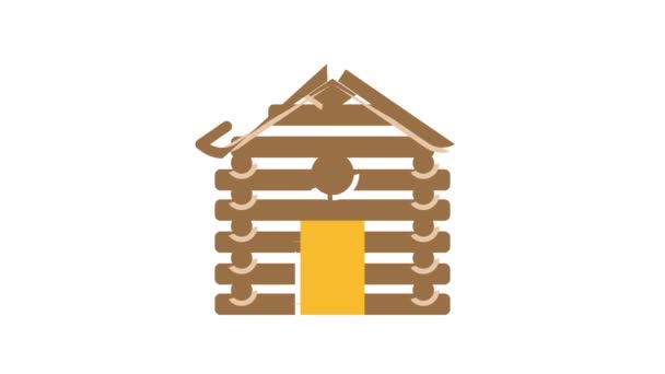 Анимация иконок деревянного домика — стоковое видео