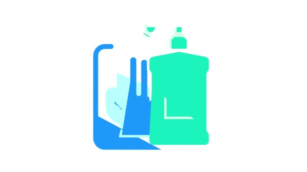 Antiseptic and gloves in canteen color icon animation — Stock Video