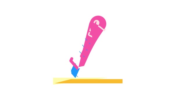Nóż papeteria kolor ikona animacja — Wideo stockowe