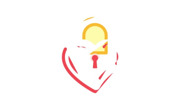 Lock in heart form color icon animation — Stock Video
